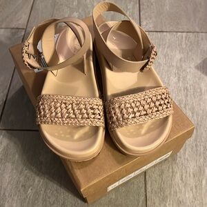 SA By Anthropologie Tan Leather Ankle Strap Woven Sandals Size 9